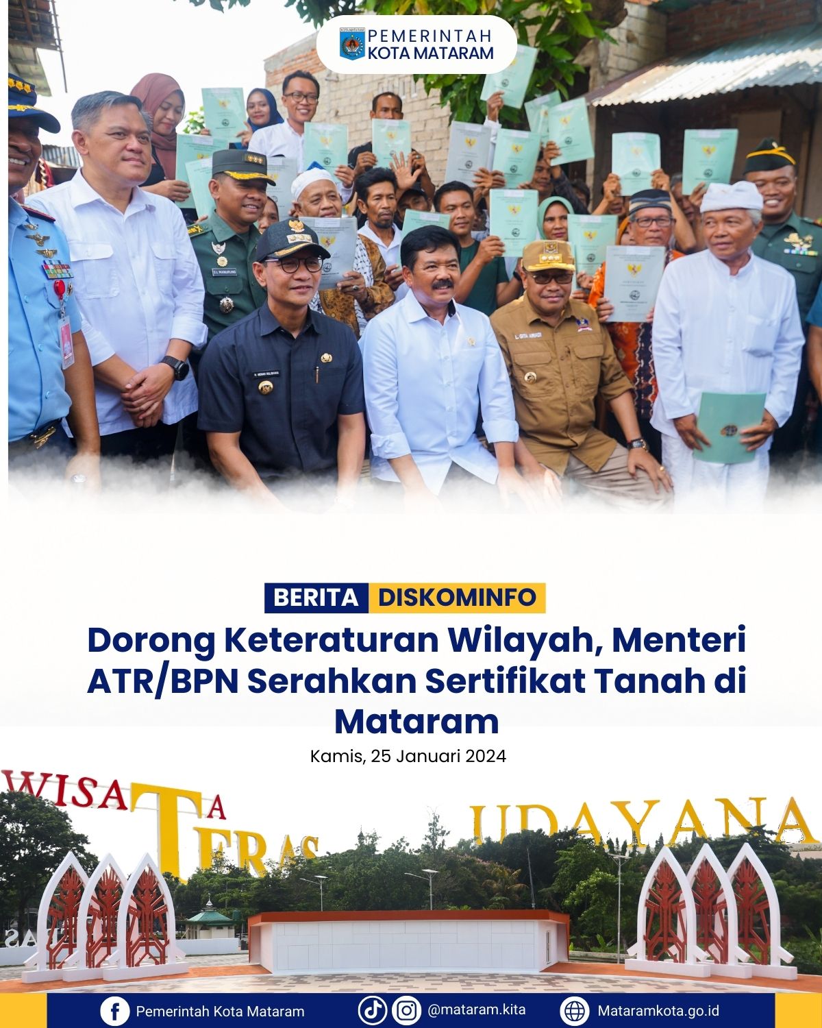 Dorong Keteraturan Wilayah: Menteri ATR/BPN Serahkan Sertifikat Tanah di Mataram
