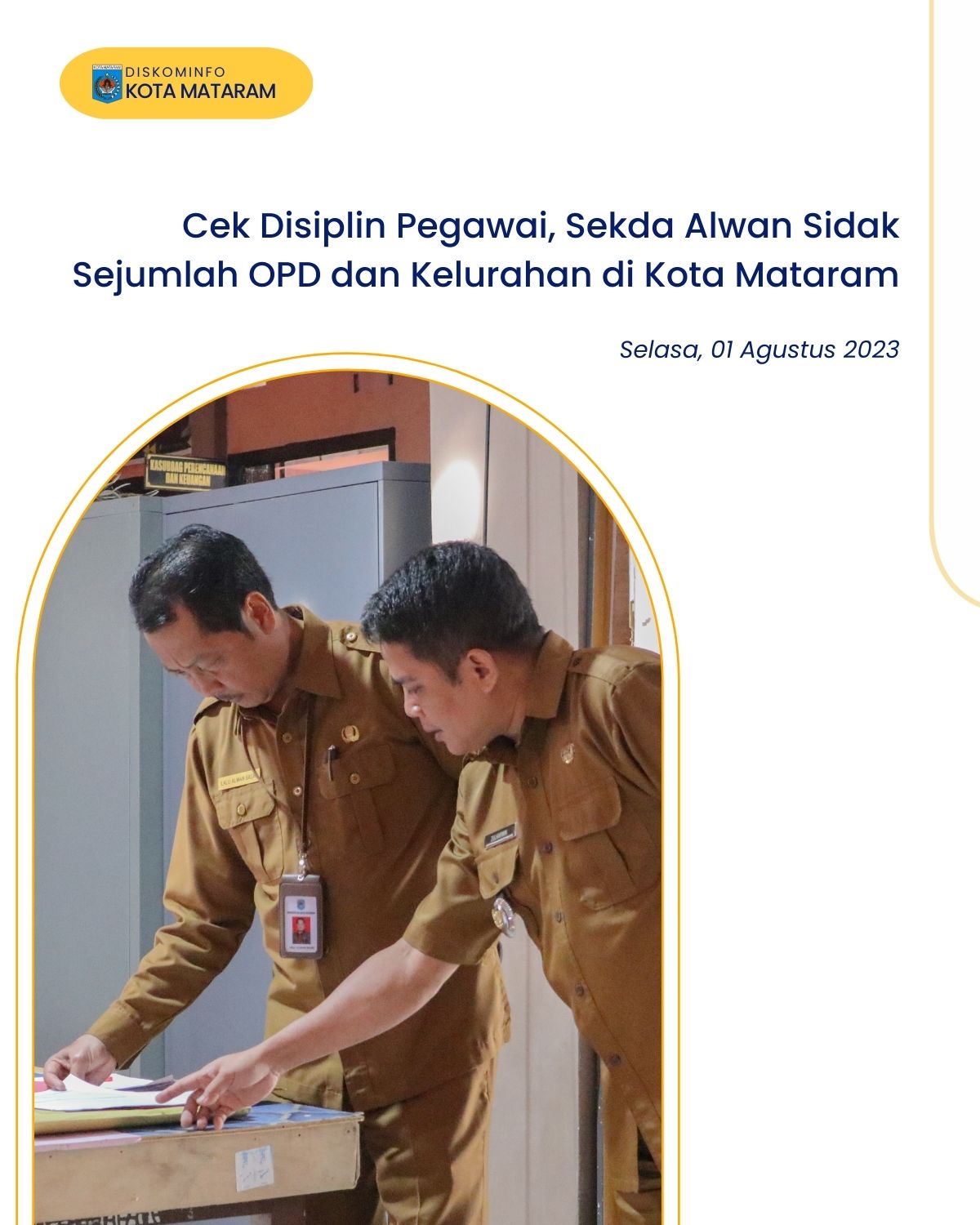 Cek Disiplin Pegawai, Sekda Alwan Sidak Sejumlah OPD dan Kelurahan di Kota Mataram