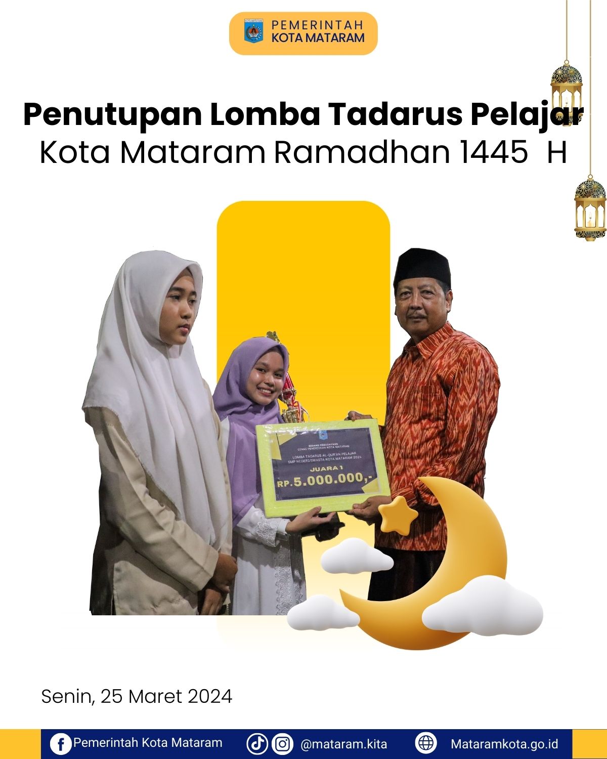 Penutupan Lomba Tadarus Pelajar Kota Mataram Ramadhan 1445 H
