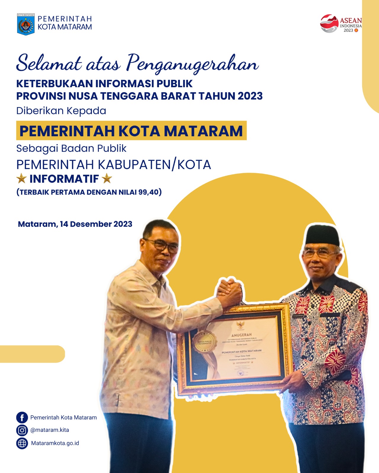Pemerintah Kota Mataram berhasil raih Penghargaan Keterbukaan Informasi Publik